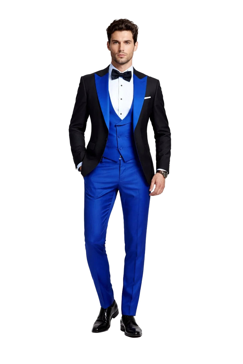 Statement Fashion Tuxedo Suit Mens Royal Two Tone 3 Piece