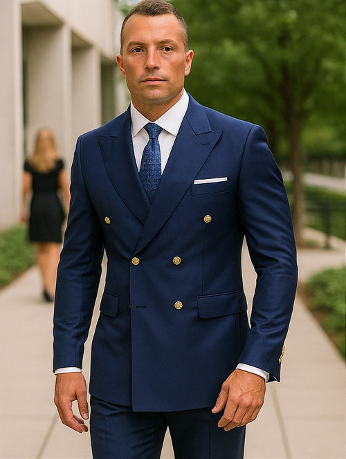 Men’s navy blue double-breasted suit