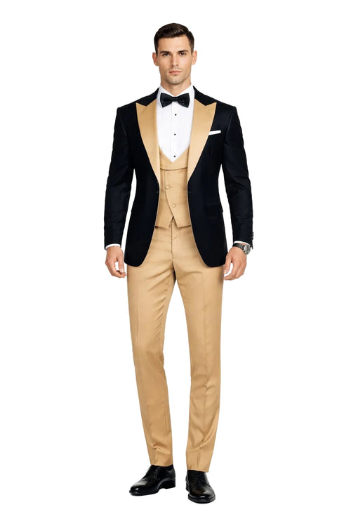 Statement Mens Champagne 3 Piece Modern Fit Designer Tuxedo
