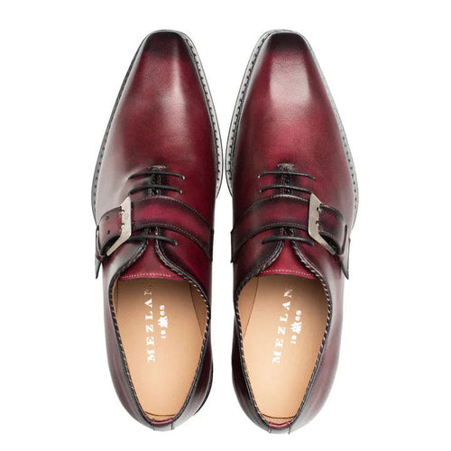 Men's Machado Burgundy Monk Strap Oxford Shoes by Mezlan – Hand-Finished Calfskin, Made in Spain