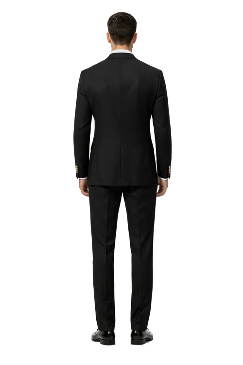 Mens Two Button Peak Lapel Suit Black