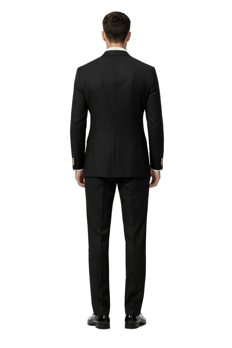 Mens Two Button Peak Lapel Suit Black