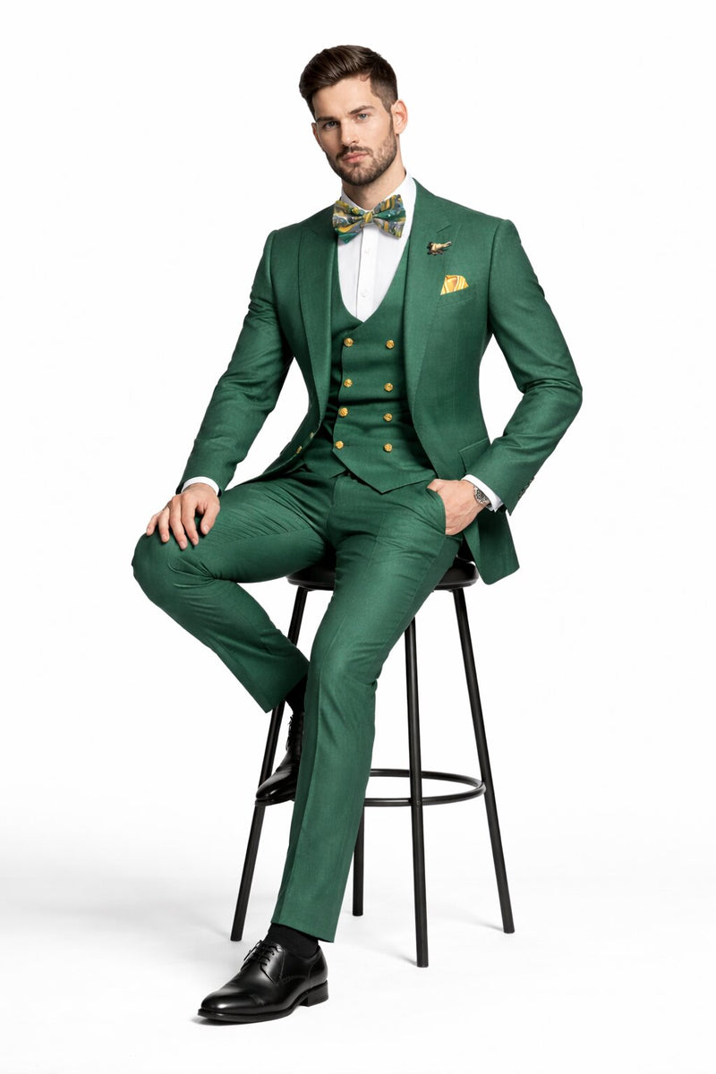 SKU#JA61583 Emerald Green and Gold Tuxedo Suit