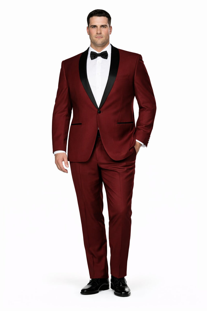 Mens Slim Fit 1 Button Shawl Tuxedo in Burgundy