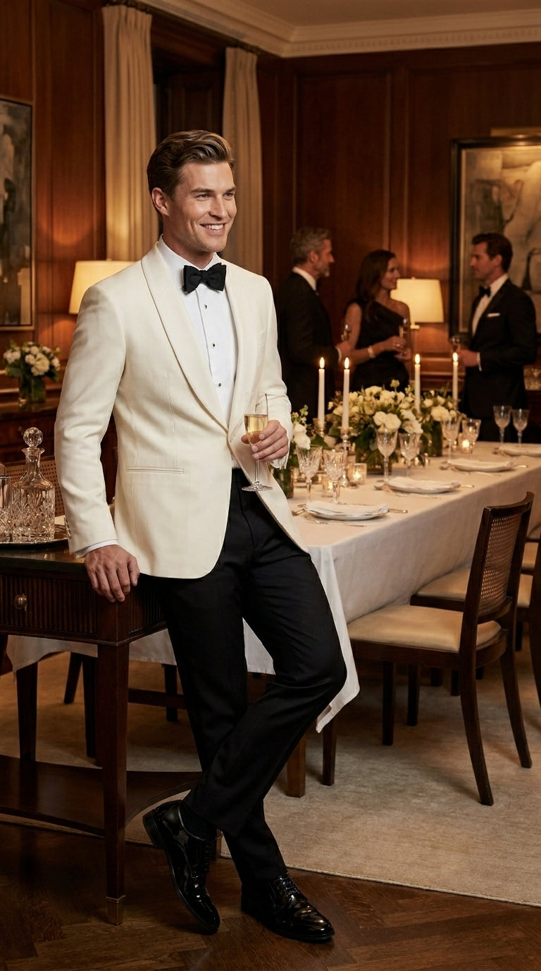 Men's James Bond Outfit Dinner Two Piece Ivory Tuxedo