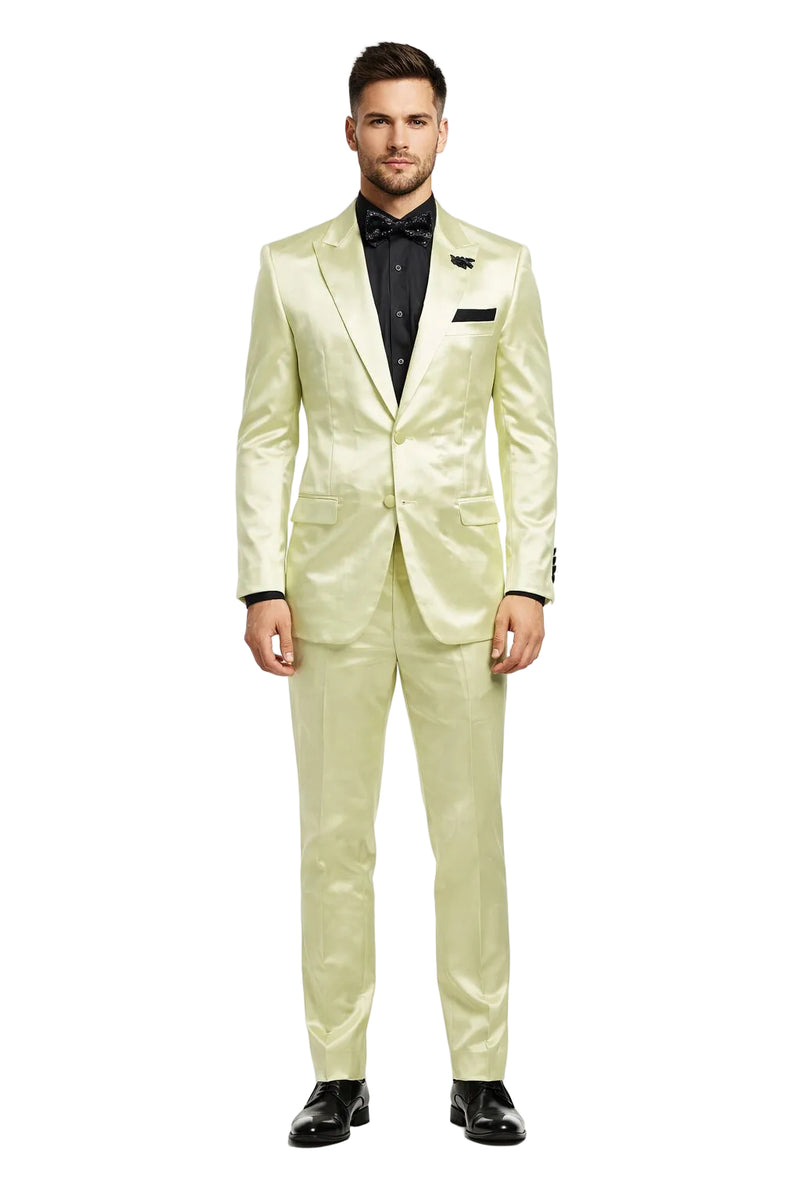 Mens Shiny Blazer - Ivory Sateen Vested Suit