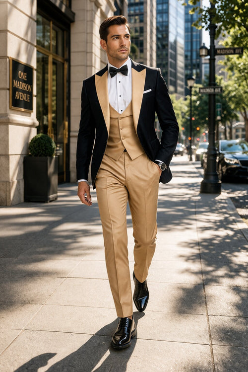Statement Mens Champagne 3 Piece Modern Fit Designer Tuxedo