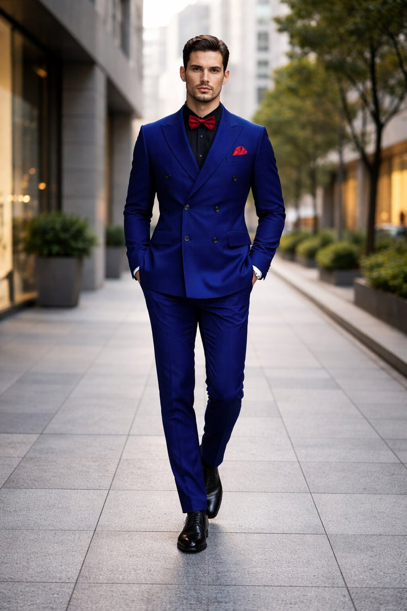 Ultra Slim Fit Double Breasted Sapphire Suit - Narrow Leg Pants - Gucci Cut - Tapered Jacket