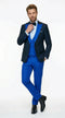 Men’s Black and Royal Blue 100% Wool Vested Tuxedo Suit with Peak Lapel, Wedding Prom Formal Suit Set