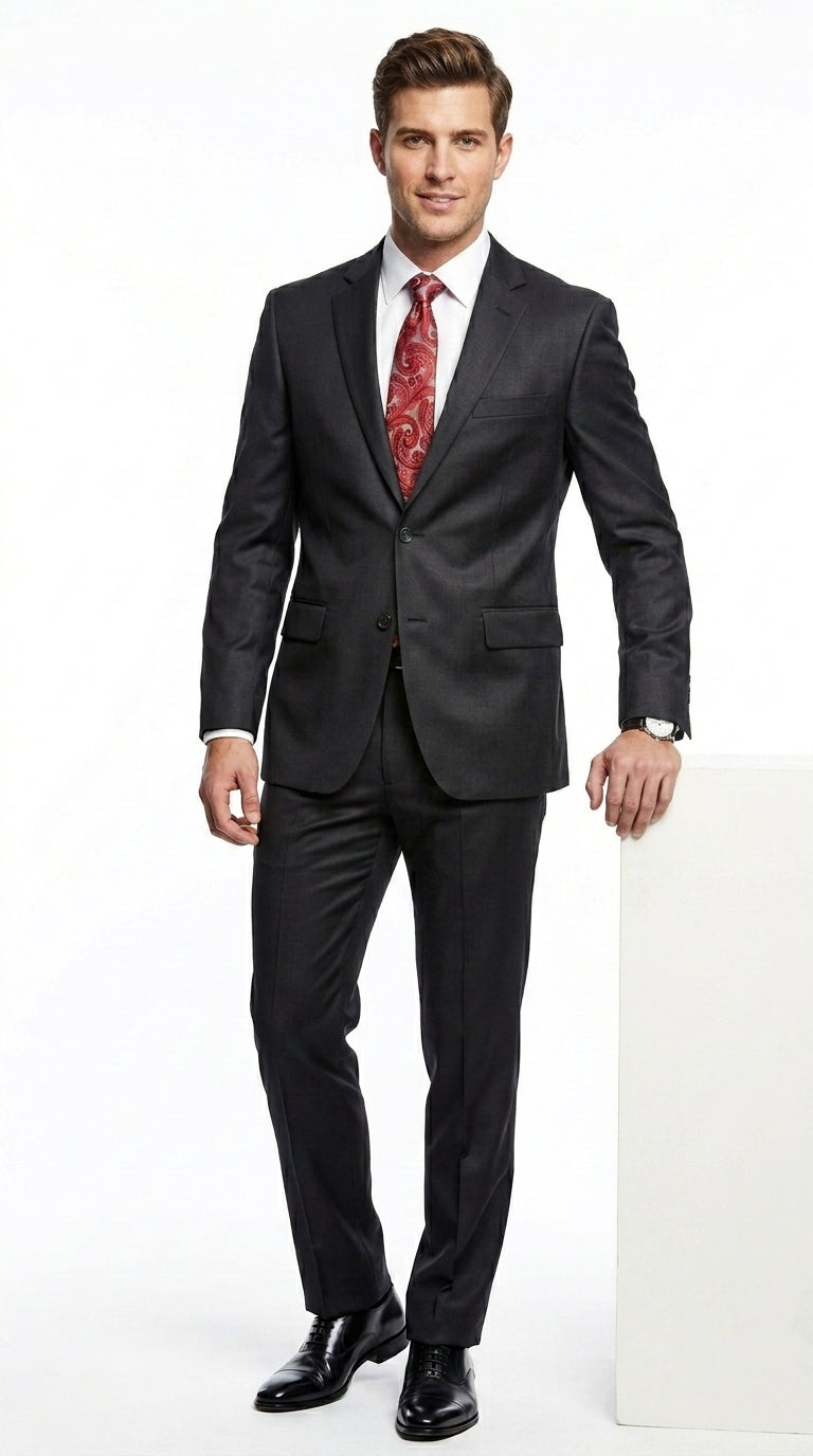 Men’s Black Extra Long Suit, Classic Formal Wedding Business Dress Suit Set