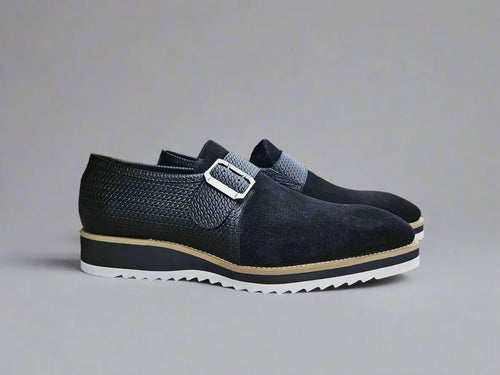 Suede Buckle Monk Strap Shoe