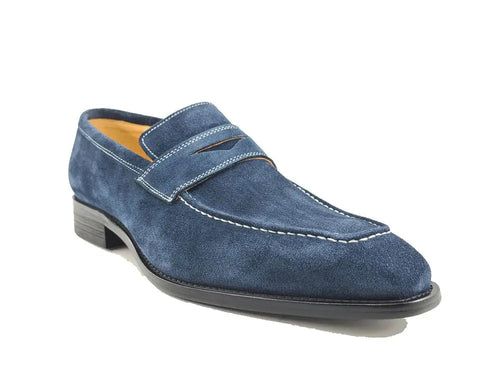 Mens Suede Contrast Stitch Penny Loafers