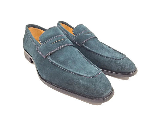 Mens Suede Contrast Stitch Penny Loafers