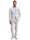 Men's lavender seersucker suit: cotton, blazer with 2-button closure, notch lapels. Includes straight-leg pants. Features classic seersucker texture.