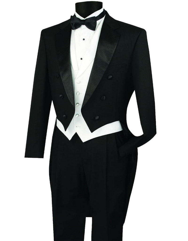 Mens 3pc Vested Classic 6 button Tail Tuxedo in Black