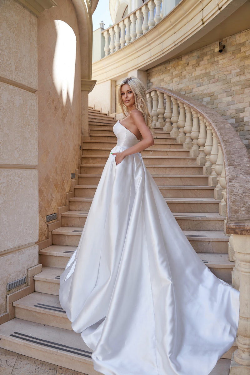 Tina Holly TA611W Wedding Ball Strapless Flowy Minimal Mikado Dress