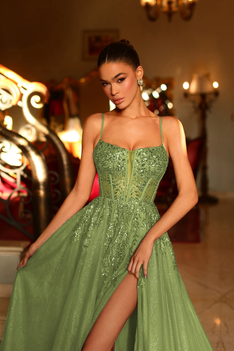 Tina Holly TE216 Olive Green Prom Ball Sweetheart Spaghetti Strap Dress