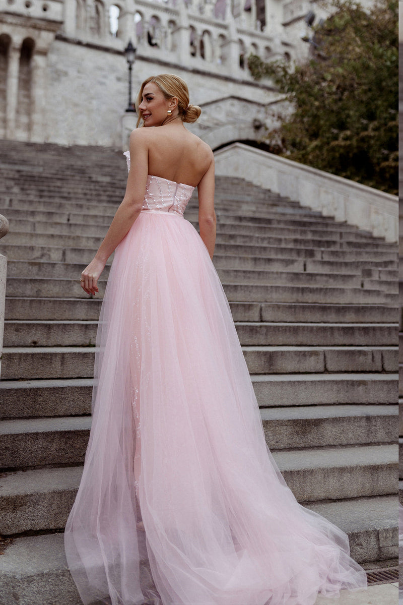 Tina Holly TK118 Prom Strapless High Slit Evening Tulle Lace Dress