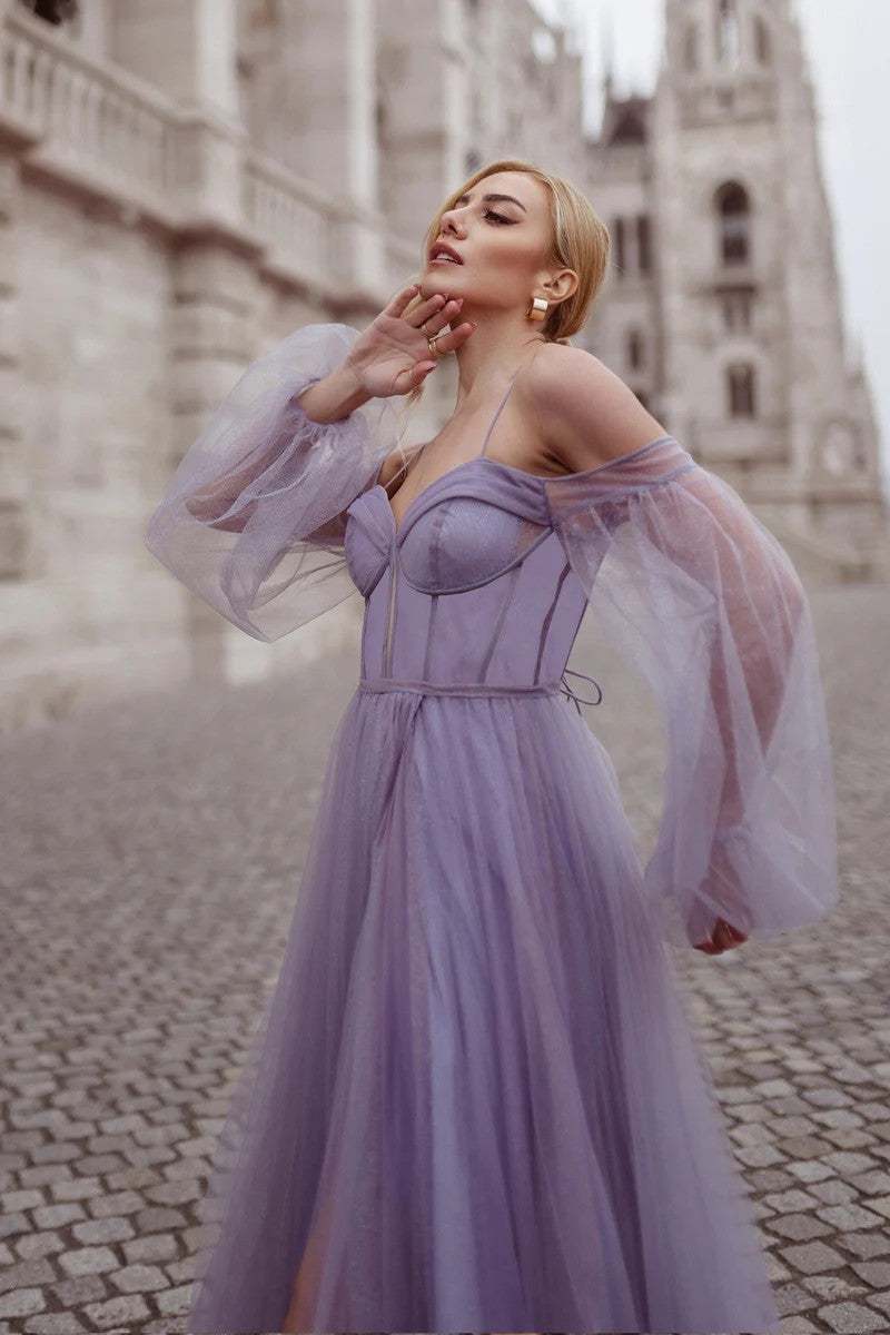 Tina Holly TK130 Wedding Prom Ball A-Line Off-Shoulder Mesh Dress
