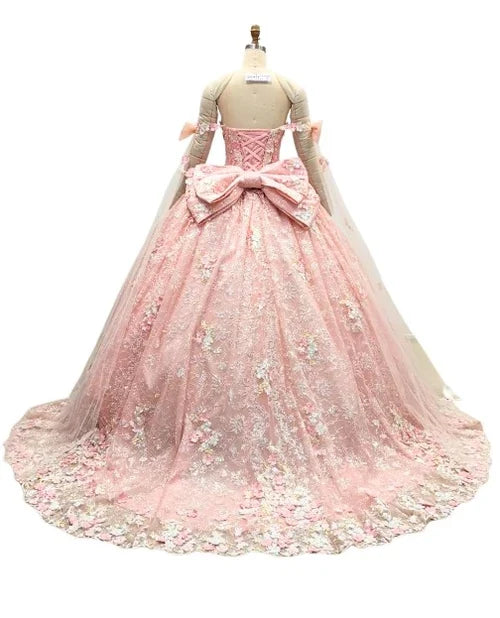Off-Shoulder QuinceaƱera Gown with Floral Sweetheart Neckline & Corset Back Bow by Trevi TL3073C