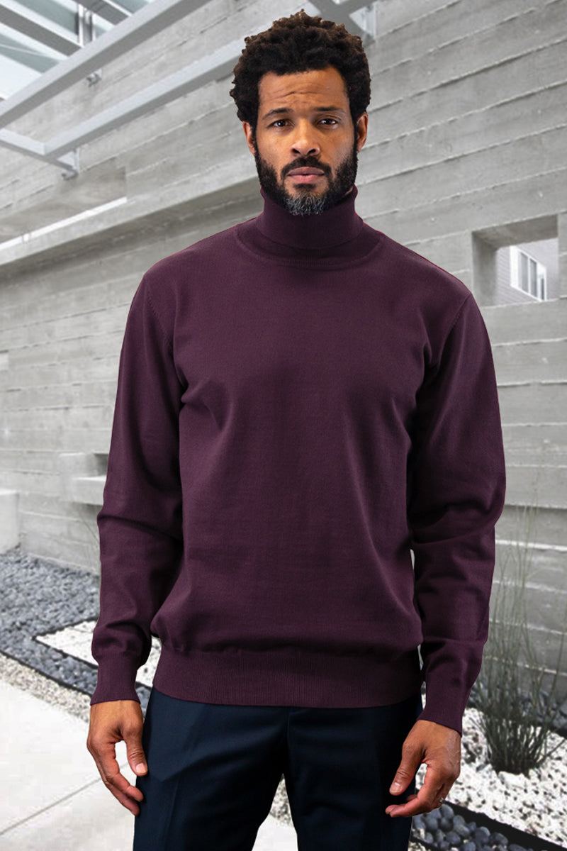 Men's Designer Wool & Cashmere Dress Sweater in Eggplant Purple