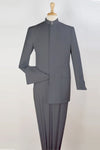 "Light Grey Mandarin Collar Suit for Men - French Front Style"