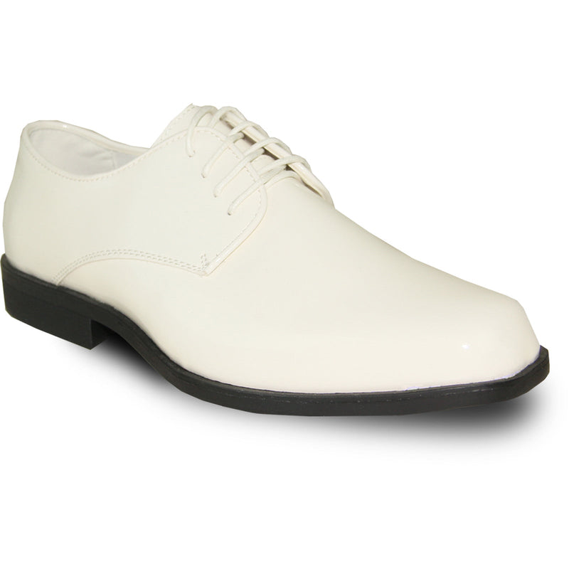 Bravo Mens Classic Plain Square Toe Shiny Patent Tuxedo Dress Shoe in Ivory