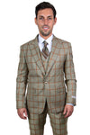 "Mens Stacy Adams Suit - Stacy Adams Suit Men's Vested Suit - Tan & Gold Windowpane Plaid, One Button Peak Lapel"