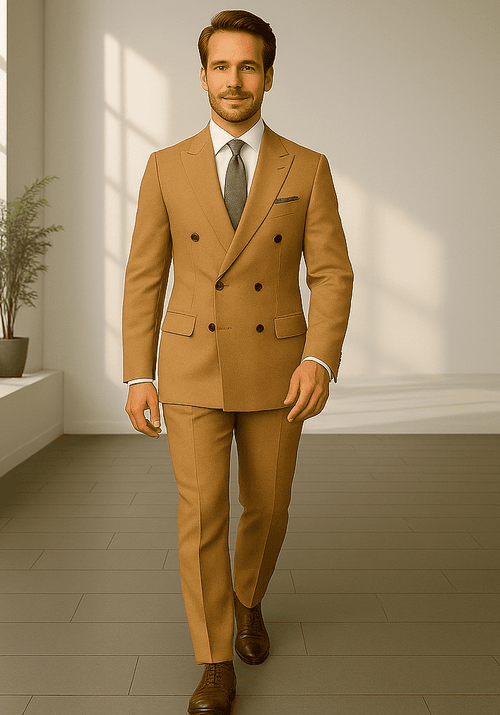 Wool Suit - Italian Made Business Suit by Statement Men's 2 Piece 100% Wool Double Breasted Suit - Pinstripe Pattern