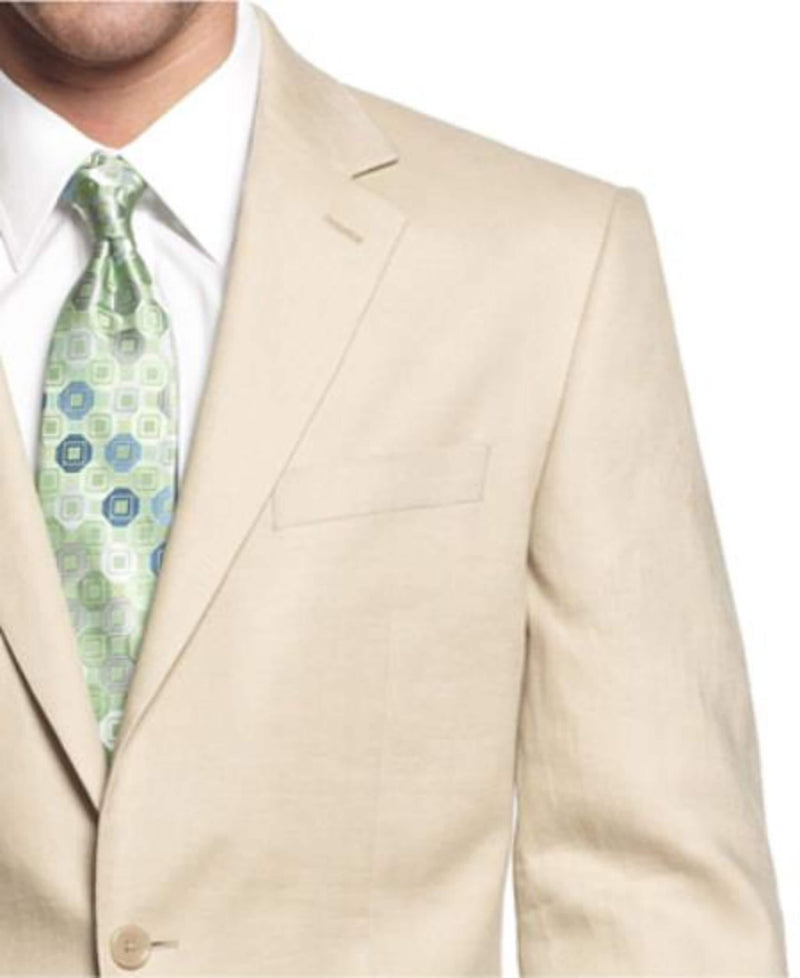 Tan Linen Suit - Two Button Pure Linen For Beach Wedding outfit Suit Basic Solid Plain Tan Wedding / Prom ~ Beige