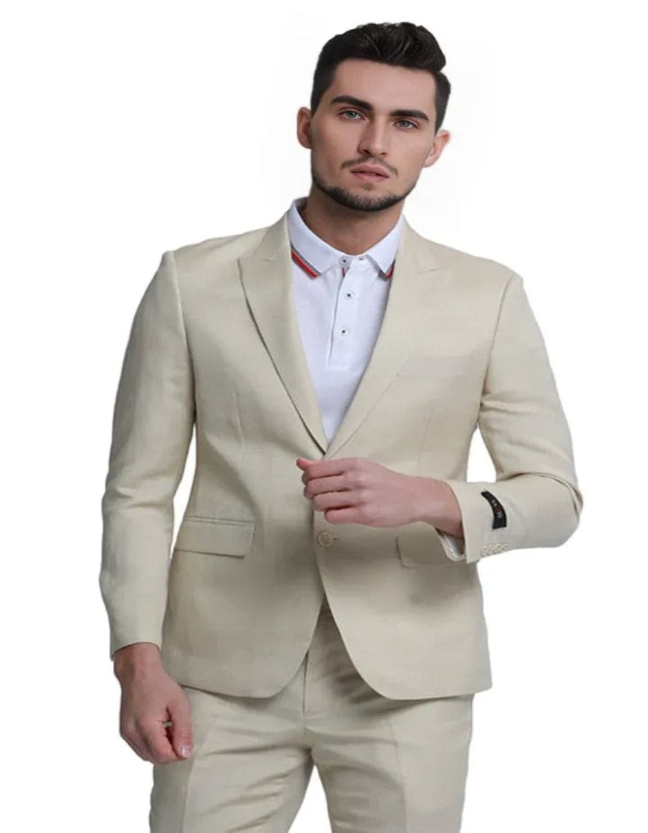 Men's Natural Sand Tan Wedding Men's Vest  Linen Dress Tuxedo main image 1