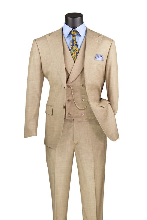 Taupe Modern Fit 3-Piece Suit with Lapel Vest & Adjustable Pants