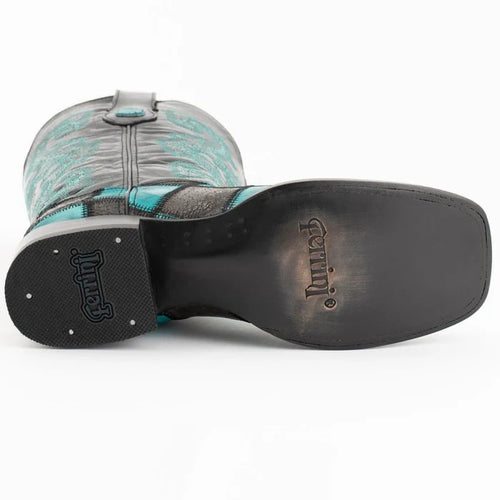 Ferinni Boot - Mens Dress Cowboy Boot - Ferrini Men's Patchwork Square Toe Boots Handcrafted in Black/Teal Color