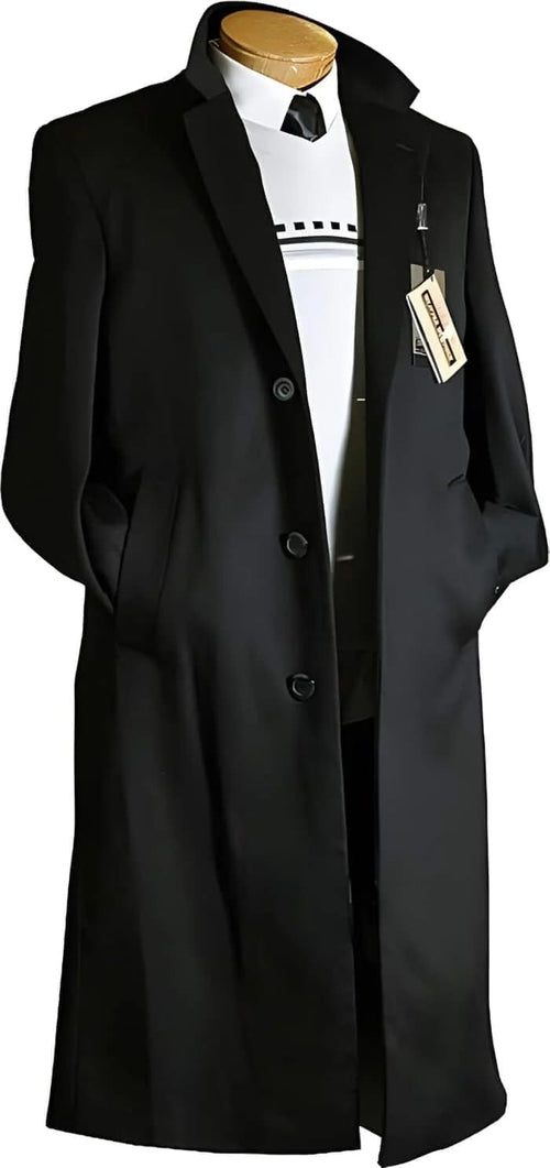 Men's Black Wool Overcoat – Big & Tall Dress Topcoat in Dark Color