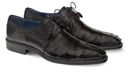 Mezlan Tillson Genuine Ostrich Dress Shoe – Black Exotic Leather, Made in Spain
