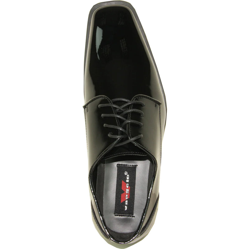 Bravo Mens Modern Pointy Square Toe Oxford Patent Tuxedo Shoe in Black