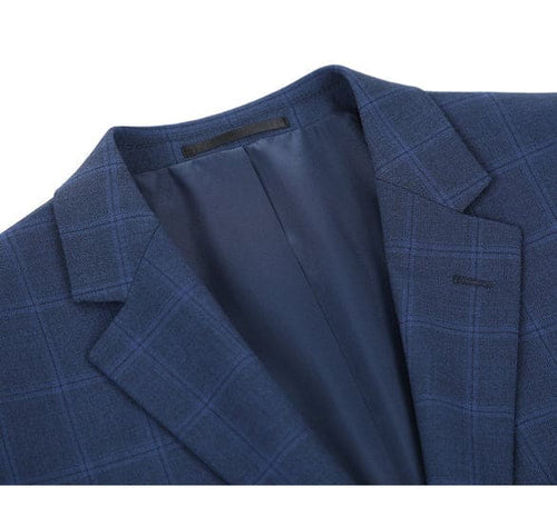 Renoir Clothing - Renoir Suit - Renoir Fashion - Performance 2-button Slim Fit Tonal Blue Windowpane Renoir Suit
