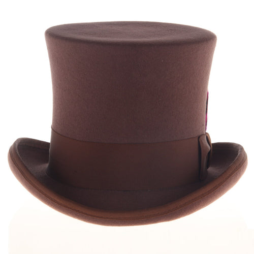 Men's Tall 100% Wool Dress Top Hat in Brown