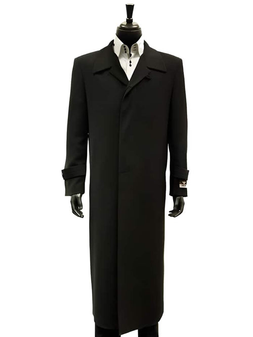 Mens Black Overcoat - Black 100% Plush MicroFiber Dress Trench Top Long Coat - Mens Topcoat - Mens Overcoat