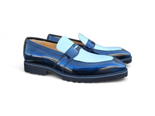 Two Tone Patent Leather Penny Loafer Carrucci