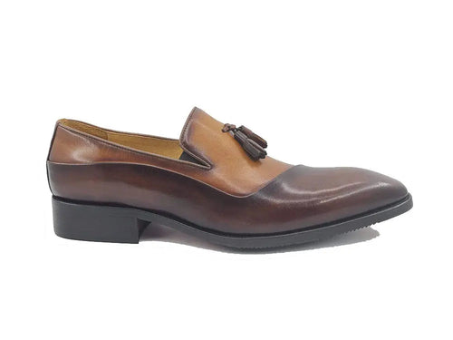 Mens Two-Tone Leather Tassel Loafer