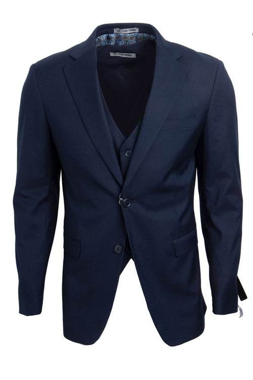 "Mens Stacy Adams Suit -Stacy Adams Suit Men's Two Button Vested Basic Suit in Navy Blue"