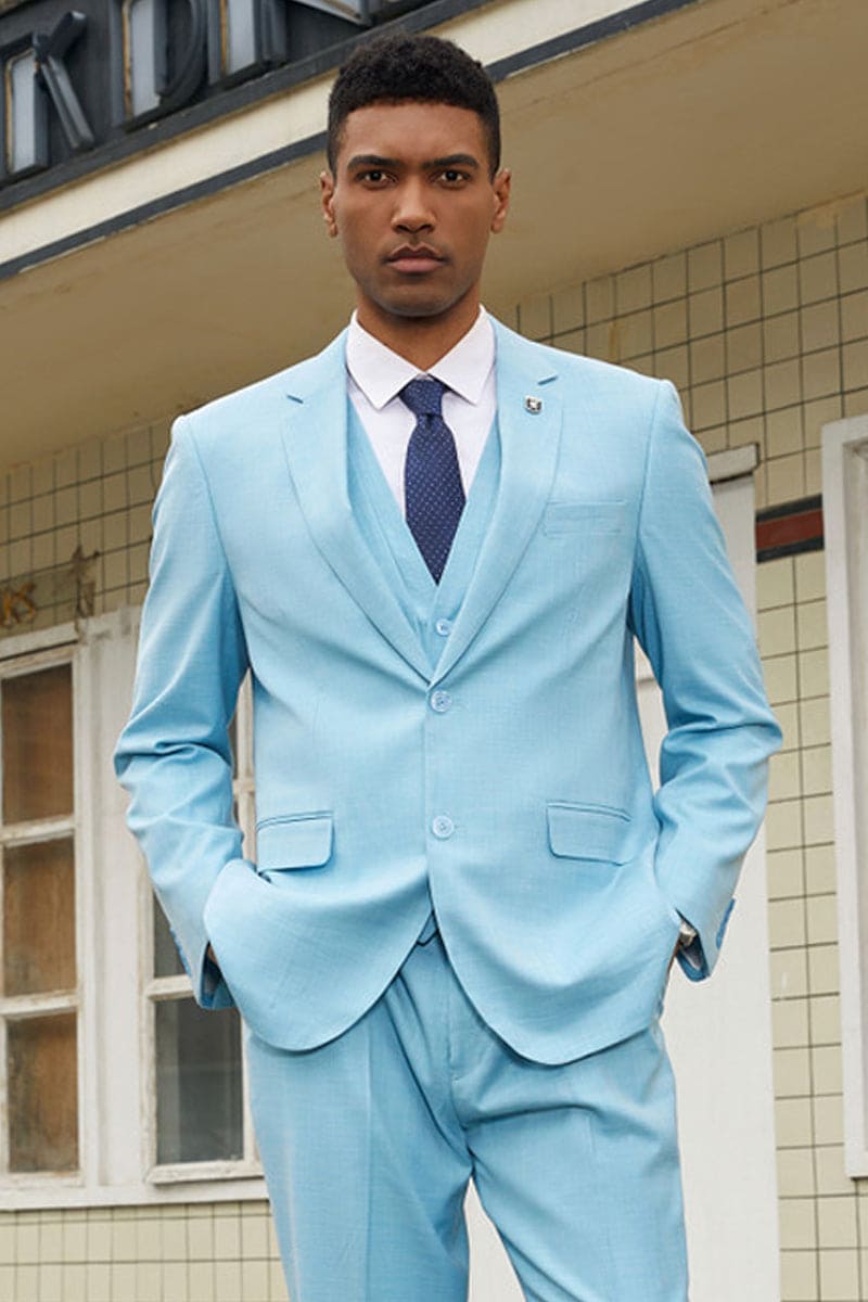 Mens Stacy Adams Suit - Stacy Adams Suit Men's Fancy Two-Button Vested Suit in Teal Green