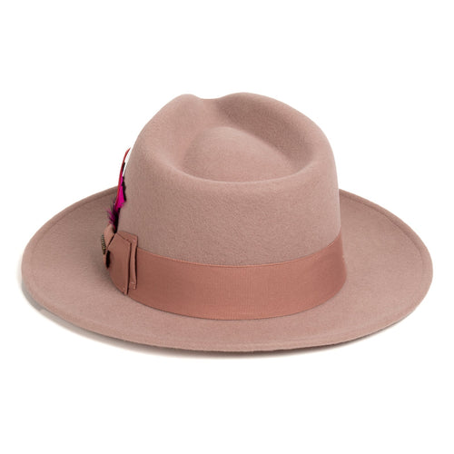 Mens Classic Wool Fedora Dress Hat in Dark Pink