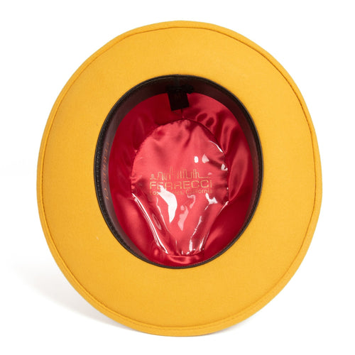 Mens Classic Wool Fedora Dress Hat in Mustard Gold