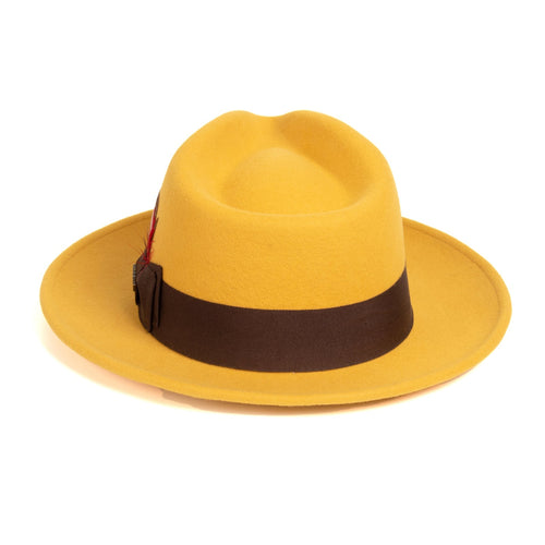 Mens Classic Wool Fedora Dress Hat in Mustard Gold
