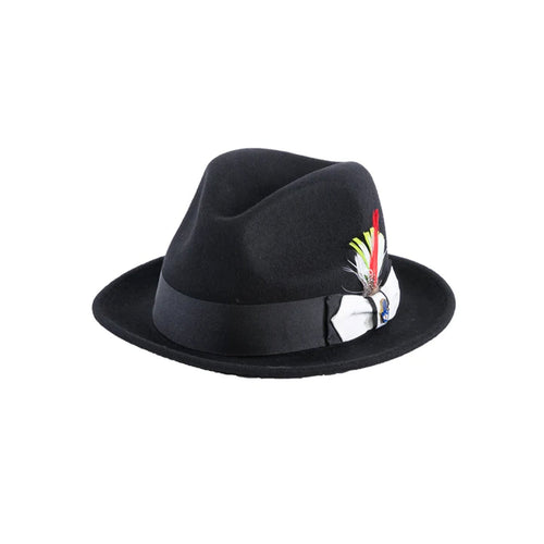 Mens Narrow Brim Crushable Wool Dress Hat Trilby Fedora in Black & White