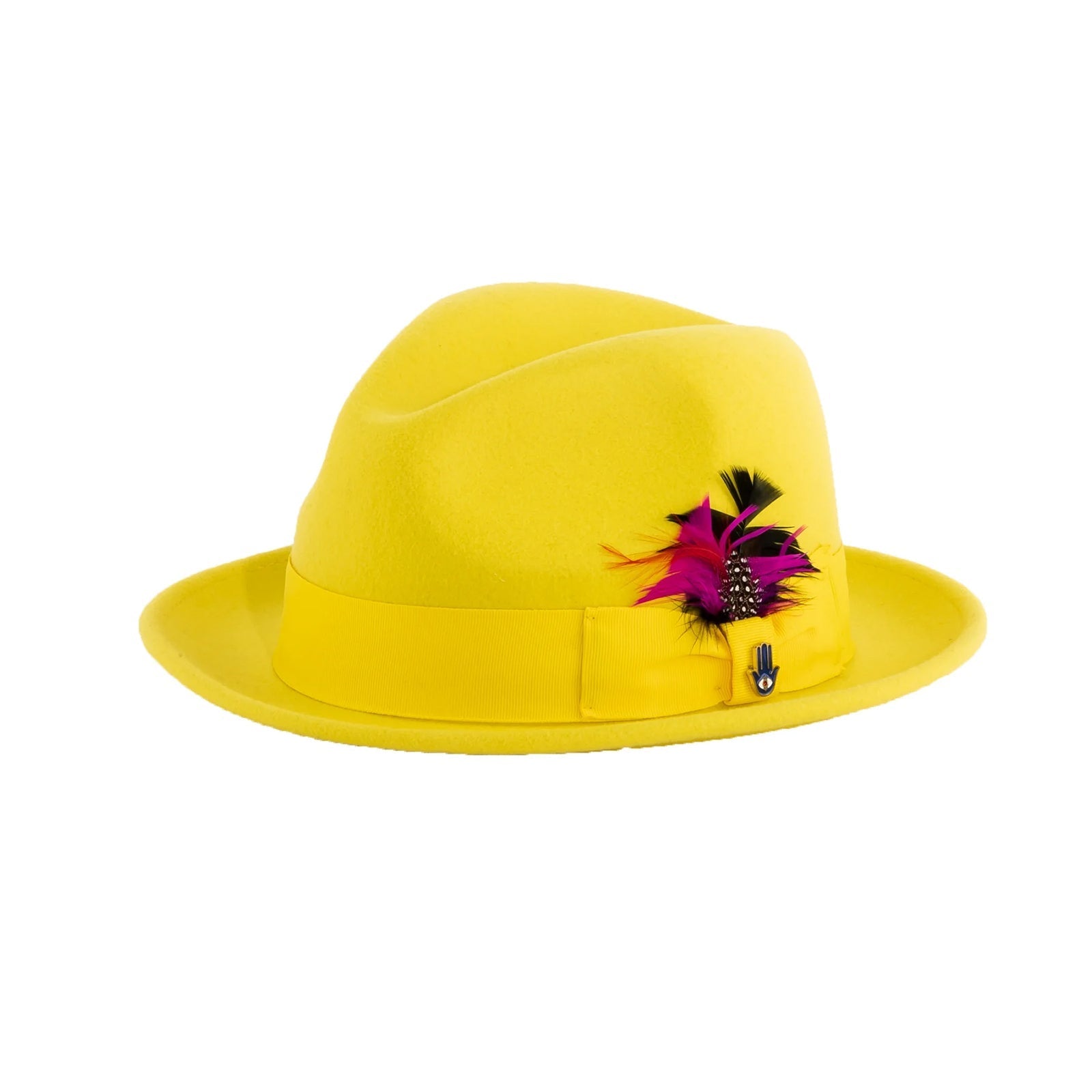 Mens Narrow Brim Crushable Wool Dress Hat Trilby Fedora in Yellow