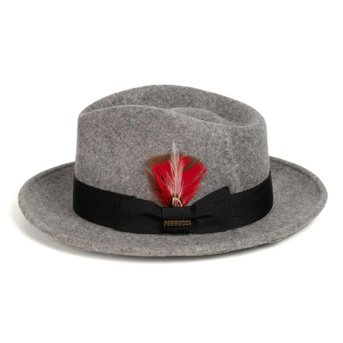 Mens Classic Wool Fedora Dress Hat in Grey Melange