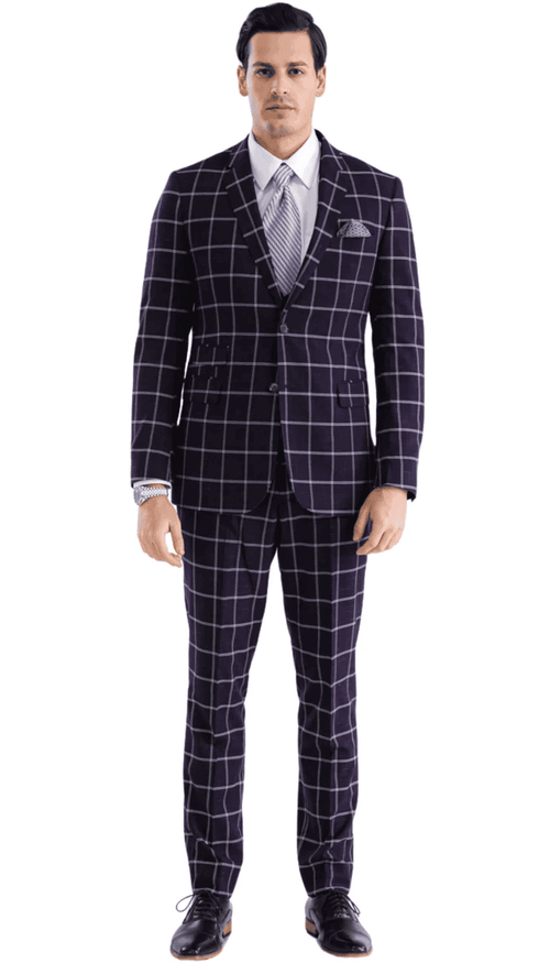 Mens Vested Gangster Plaid Pattern 1920's Suit in Burgundy